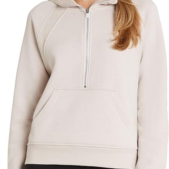 Danskin Women Plus Size 2X Mixed Rib Half Zip Tan Hoodie Sweatshirt NWT - Picture 1 of 5